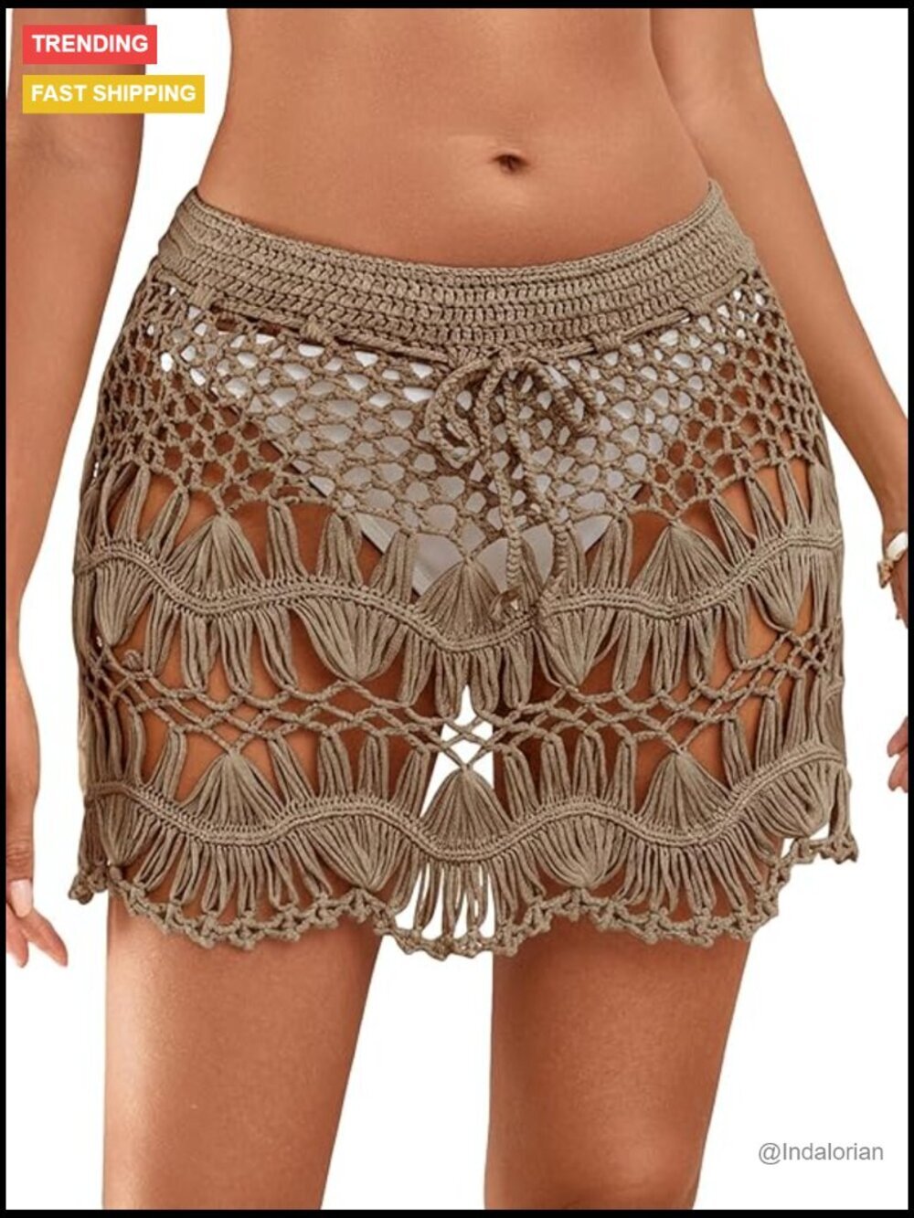 Crochet Knit Tie Waist Beach Mini Skirt Swimsuit Coverup